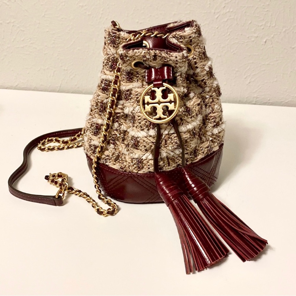 Tory Burch Tweed Fleming Mini Bucket Bag 80597